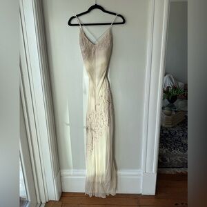 Vintage Silk Beaded Cream Lace Evening Dress